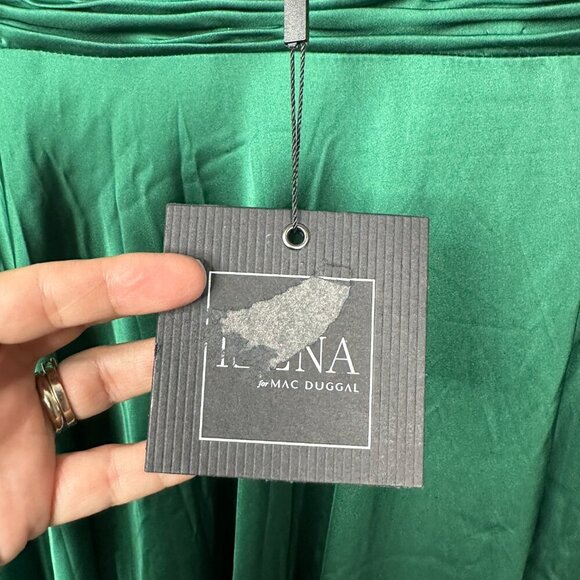 NWT Mac Duggal Satin Long Sleeve Evening Gown (Plus) Emerald 18W #9408 - Picture 6 of 9